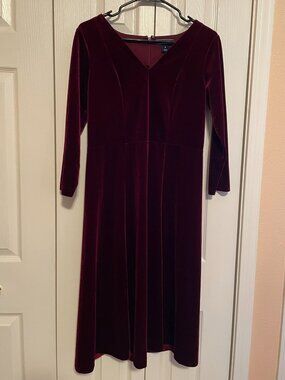 Burgundy Velour Midi Dress